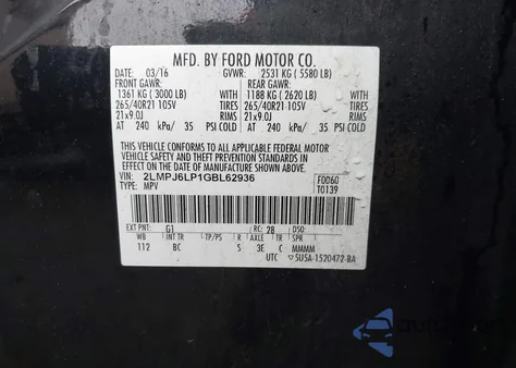 2016 Lincoln Mkx Reserve из США, поврежденный, VIN 2LMPJ6LP1GBL62936